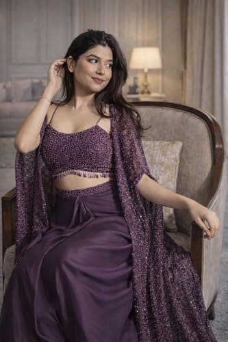 Fashion Since Women's And Girls Indowestern three piece set with embroidery Crep Silk Fabric Dhoti Blouse Shrug Traditional Indian Ethnic Wear, Wedding Festive Occasion 2