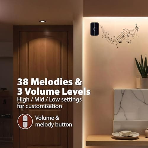 Havells Tango Wireless Digital Doorbell (White & Black), 25 Chime Melodies, 3 Volume Levels, 100m 433.92MHz Open Air Receiver and Transmitter Range,Loved by Users for LED Stylish and Superb Longevity 5