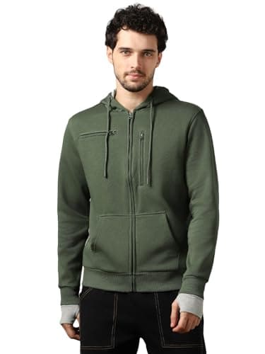 NOBERO Olive Green Men's Travel Cotton Solid Plain Hoody Sports Winter Gym Workout Running Travel Trekking Hooded Sweatshirts and Hoodies for Men Boys Cotton Winter Casual Wear -S