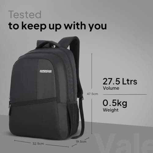 American Tourister Valex | 28L Backpack | 17" Laptop Bag | 2 Compartments | College & Office Backpack for Men and Women | Black | 1 Year Global Warranty 5