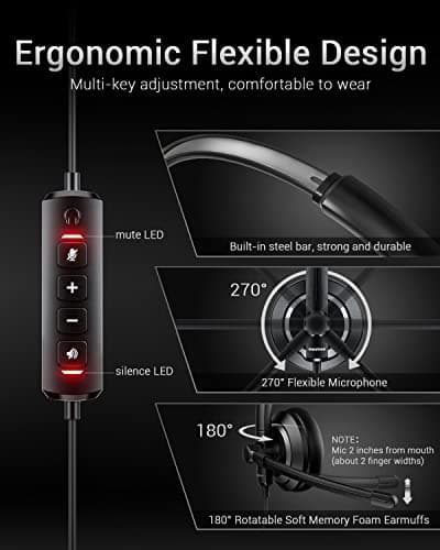 awatrue Computer Headset with Microphone USB Headphones for PC - Noise Cancelling Mic Wired Headphone Headsets Office Head Laptop Work Ear Speaker Call Set Stereo Control Service 4