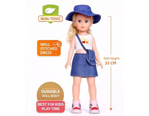 Funteen Cute Little Girl Doll in Denim Dress Doll for Kids 33 c.m Kids Ages 3 & Up 3