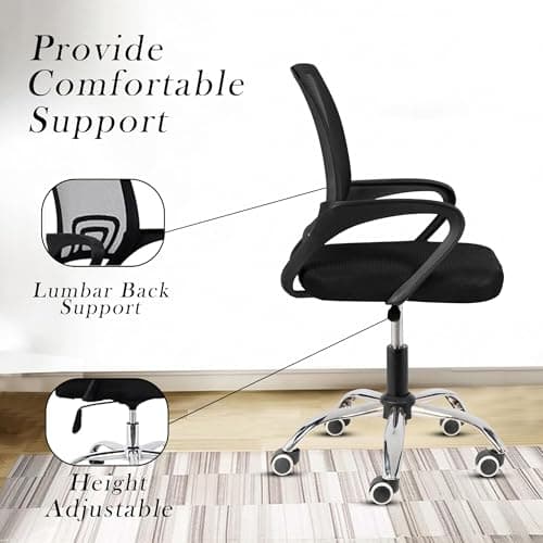Casa Copenhagen Mesh Mid Back Office/Study/Computer/Revolving/Desk Chair for Work from Home -Metal Base, Height Adjustable Seat- Dark Black & Black Handle 3