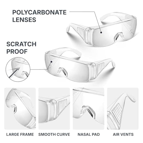 Yugan Safety Goggles for Men & Women | Bike Riding & Dust Safety Transparent Glasses | Lightweight, Anti-Fog, UV Protective, Scratch-Resistant Polycarbonate Lens for Lab & Industrial Use 2
