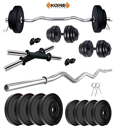 Kore PVC 20 Kg Home Gym Set with One 3 Ft Curl Rod and One Pair Dumbbell Rods, Multicolour 2