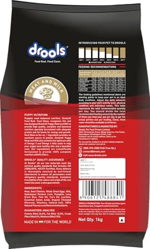 Drools Puppy Dry Dog Food 1kg | Meat and Milk Flavour | Supports Healthy Brain Development and Cognitive Function | Antioxidants | Chelated Minerals | Better Bioavailability of Minerals 2