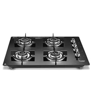 Prestige Efficia Convertible 4 Burner Glasstop Hob|One-Touch Advance Auto-Ignition|Cast-Iron Pan Support|Toughened Glass|SABAF Burners|Ultra-Slim Body|5 Years Warranty on Glass|Black
