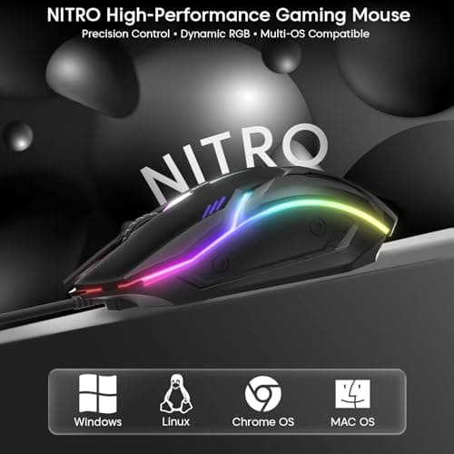 Sounce Nitro Wired Gaming USB Mouse 800/1200/1600 DPI Optical Sensor, 4-Level Adjustable DPI, RGB Lighting, Smooth Tracking, Ergonomic Grip, Plug & Play for Laptop & PC (Black) 3