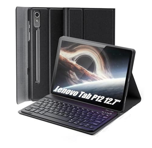 RTSY Keyboard Case for Lenovo Tab P12 (12.7 Inch) with Pen Holder Slot, Mutiple Viewing Angle, Magnetically Detachable Wireless Bluetooth Keyboard with Smart Cover for TB-370FU (Black)