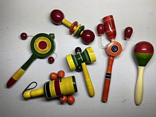 WudCraft Wooden Baby Rattles Combo Pack Set of 6, Non Toxic Channapatna Toys - Baby Musical Toys, Teether, Natural Colours, Loud Sound for New Born, Baby, Infants. 5