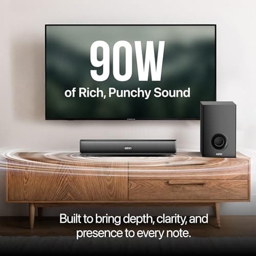 Mivi Hip Hop 300 Soundbar with Subwoofer, 90 Watts Compact Home Theatre Sound Bar and 1 External Sub-woofer, 2.1 Channel, Multiple Input Modes, Bluetooth v5.3, Made in India 3