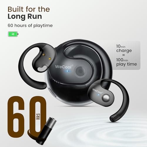 WeCool Moonwalk Mini2 Open Ear Earbuds Wireless with Call Noise Reduction, 60H Playtime Bluetooth 5.4 Ows Earphones with 360° Panoramic Sound, 16mm Drive Ear Safe Headphones with Mic, IP55 4