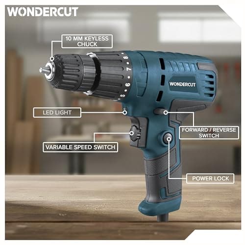 WONDERCUT 450W, WC-ESD-10-B Electric Screwdriver 10mm, 750RPM, Copper Armature, Keyless Chuck, LED Light R/F, Variable Speed, Torque 19+1 Drill Mode with 1 Pcs Screw Bit 4