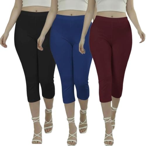 Volex Women Cotton Stretchable Capri | Slim/Regular Fit | Breathable Yoga, Gym & Lounge Wear | High-Waist Stretchable 3/4 Length Leggings|Capri Pants for Women – Pack of 3