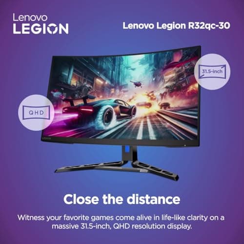 Lenovo Legion-R32qc-30 | 32" (81.2cm) QHD 180Hz Curved Gaming Monitor | 0.5ms, AMD FreeSync, 99% sRGB, 3Wx2Speaker, 2xHDMI 2.1 TMDS, 1xDP 1.4| Tilt, Swivel, Pivot, Height Adjust | Black | 67C8GAC1IN 5