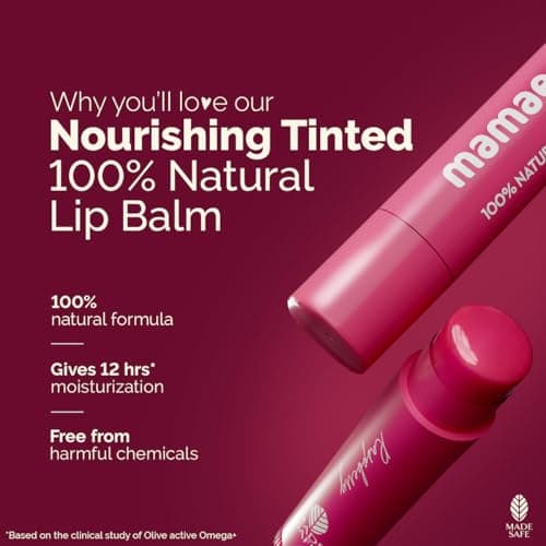 Mamaearth Nourishing Tinted 100% Natural Lip Balm With Vitamin E And Raspberry - 4 G|Gives 12-Hour Moisturization|For Dry&Chapped Lips|Naturally Pink Lips|Natural Tint|Brightens Lips|Tinted Lip Balm 4