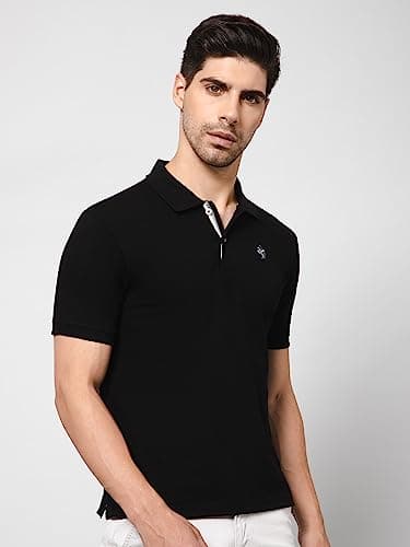 Cantabil Men's Cotton Blend Solid Polo Neck T-Shirt (Regular Fit) Black 4