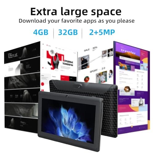7 inch Tablet, Android 12 Tablet PC, 32GB Storage 4GB RAM Tablets Quad Core Processor Android Tablet PC 2MP+5MP Dual Camera 3000mAh Battery, WiFi Bluetooth 7 inch LED IPS compatible Computer Tablets. 4