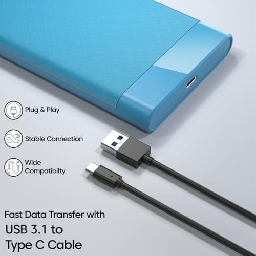2.5 Inch Hard Drive Enclosure Type-C, Sounce India 6Gbps USB 3.1 to SATA III Tool-Free External Hard Drive Enclosure for 7mm/9.5mm 2.5" SSD Laptop HDD with UASP for Samsung WD, Xbox PC TV - Blue 4