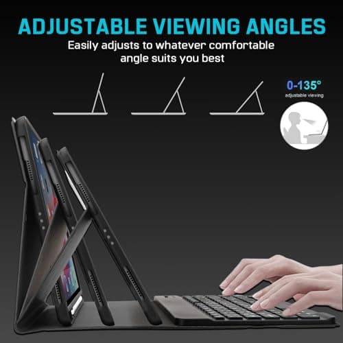 BESTOR Bluetooth Touchpad Keyboard flip case Cover for 10th Gen with Pencil Holder Bluetooth Laptop-Size Tablet Keyboard Compatible with iPad, Laptop, Tablet (Black) 5