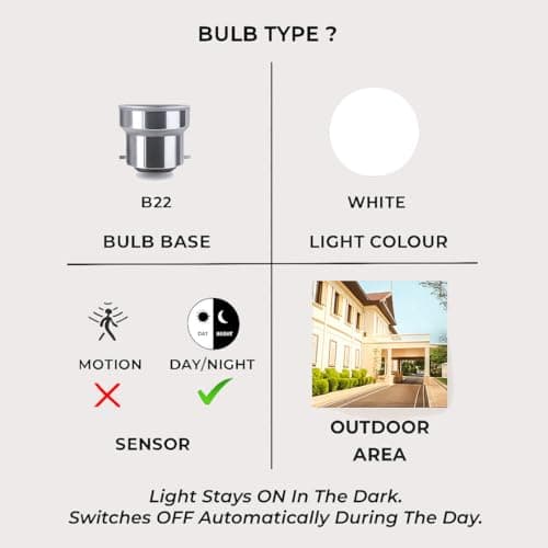 Auto-ON Day/Night Sensor LED Bulb (9W) (Always ON During Night, Auto-Off During Day) (One Year Warranty)- Pack of- 1 3
