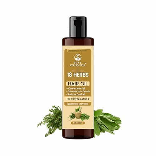 Just Ayurveda 18 Herbs Hair Oil, 210ml, Controls Hair Fall, Stimulates Hair Growth, Reduces Dandruff, Nourishing & Reviving, For All Hair Types