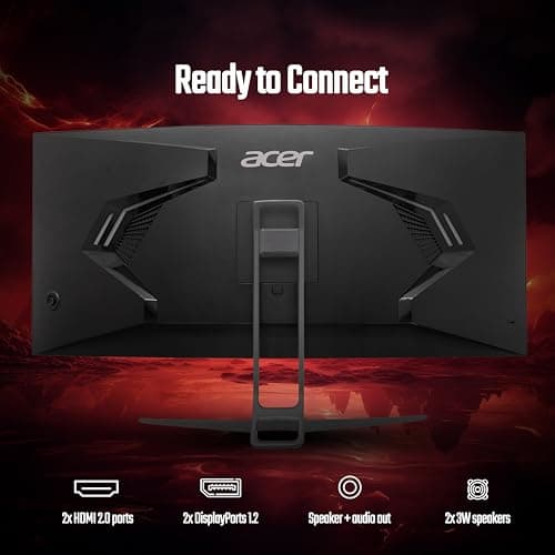 acer ED343CUR J 34 Inch UWQHD (3440x1440) Pixels VA Panel 1000R Curved Backlight LED Monitor I 1 MS, 120Hz Refresh I HDR 10, Adobe RGB 90% I RGB Lighting I 2 x HDMI (2.0) 2 x DP (1.2) I Eye Care 4