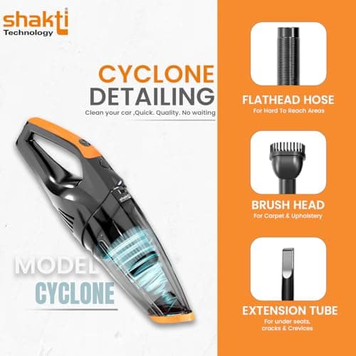 Shakti Technology Cyclone Car Vacuum Cleaner, Hand Held Portable Cars Vacuum for Car Cleaning with DC 12V, 100W Vacuum Motor & 4500 PA Powerful Suction, Black 5