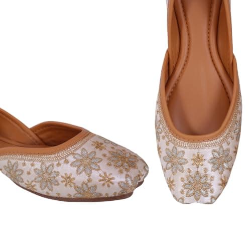 CatBird Women Traditional Jutti with Floral Embroidery | Ethnic Slip-On Mojari | Comfortable Festive & Casual Wear Flats|5UK Off White 2