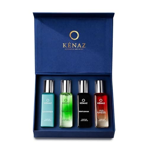KENAZ Men Perfume Gift Set| Better than EDP, EDT, EDC | 4 x 20ML Perfumes | Woody & Fresh Aromatic Notes | Long Lasting and Luxury Parfum | (Untamed, Triumph, Gentleman, Oud Ameer) | Dubai Crafted | I