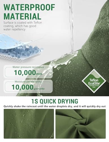 Venzina® Raincoat for Women High Waterproof Hooded Rain Jacket Zip-up Rain Coat Knee-length Lightweight Rainwear with Storage Pouch, Stylish A-line Poncho for Camping, Commutes, Travel, Green-L 2