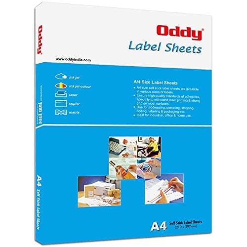 Oddy A4 Paper Label Stickers for Laser & Inkjet Printers- 10 Labels Per Sheet - Pack of 100 Sheets, for Shipping, Address, Folders, Industrial Use