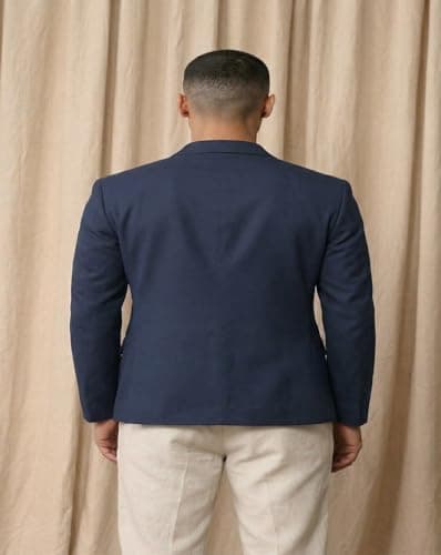 MAYKR Men's Navy Blue Blazer, Single-Breasted Formal Suit Jacket with Notch Lapel and Pocket Square 3 2
