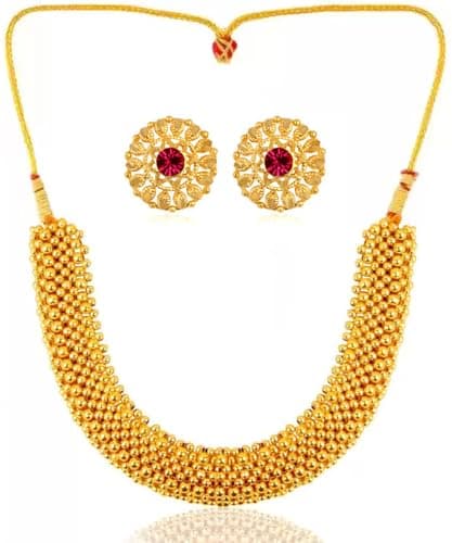 Traditional Wedding Maharashtrian Kolhapuri Thushi Necklace Saaj Thushi Mangalsutra Pendant Locket Necklace Set Jewellery Set with Jhumki Earring Combo
