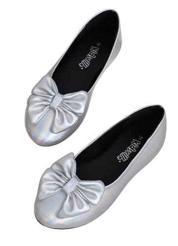 Kidsville Lightweight & Comfortable Ballet Flat Casual Bow Ballerina for Girls Slip-On Belly Shoes Footwear for Kids Silver