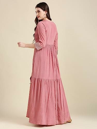 madhuram textiles Women Chinon Chiffon Traditional Ethnic Long Western Dress with Embroidery Work Long Kurta(M-2361) (in, Alpha, XL, Regular, Pink) 2