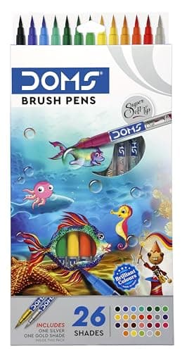 DOMS Brush Pen Box Pack | Flexible & Soft Tip That Gives Water Color Effect | Includes One Silver & Gold Shade Inside | Lightweight Brush Pens For Kids | Set Of 26 Shades 3