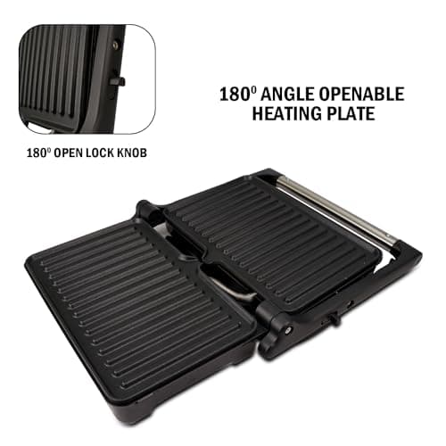 iBELL SM1700G Sandwich Maker with Floating Hinges, 1500Watt, 180 Degree Openable Plates for Grill/Toast, Temperature Control Knob (Black) 5