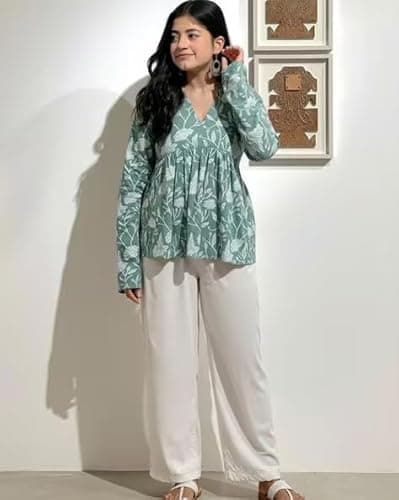 PD CLORI Women’s Floral Printed V-Neck Top | Soft & Breathable Fabric | Relaxed Fit Stylish Tunic | Casual (in, Alpha, XL, Regular) Mint Green 4