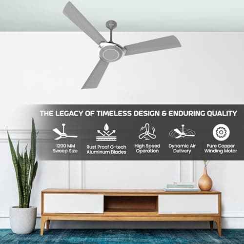 Polycab Superb Neo Star Rated, 1200mm Ceiling Fan For Home | High Speed & Air Delivery | Saves Up To 33% Electricity, 100% Copper, Rust-Proof Blades, 52 Watt, 2 years warranty【Cool Grey Silver】 4