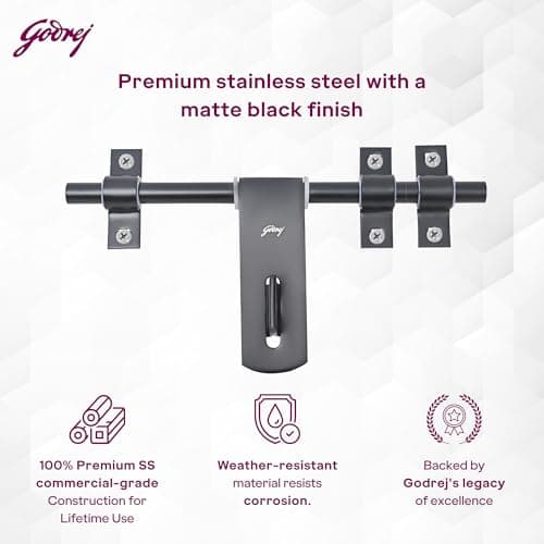 Godrej Door Fittings | Aldrop for Main Door (10 inch, Matte Black) | Premium SS Latch/Kadi for Left or Right Handed-Doors | Aldrops for Double Doors, Home, Bedroom, Puja Room | Size 250 X 14 mm 3