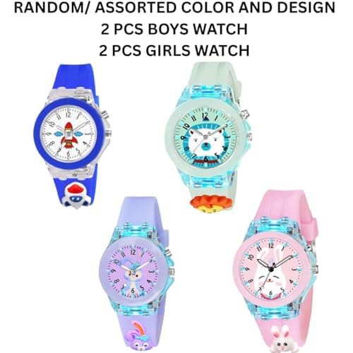 ON TIME OCTUS Kids Analouge Multi-Color Light Cute 3D Cartoon Character Boys and Girls Watch |Random Color and Design (KD-4 PCS (2 BOY-2 Girl)) 2