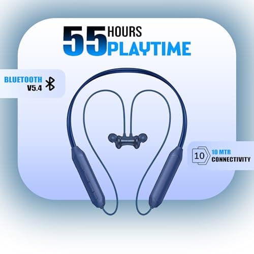 Kratos Blue Bluetooth Neckband with 55H Playtime, Deep Bass, Stereo Sound, HD Calls, Magnetic Earbuds, Voice Assistant, Type-C Fast Charging, Rich Audio, Hollow Switch for Comfort & Style 2