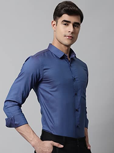 Majestic Man Men Slim Fit Solid Cotton Blend Formal Shirt (Medium, Blue) 2