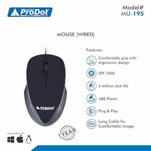 ProDot High-Performance Wired Mouse - Ergonomic Design, Precise Tracking, Universal Compatibility - Ideal for PC, Mac, Gaming, and Office Use (Pack of 2) 2
