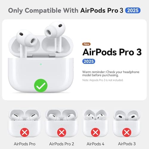 Latali New Soft Silicone Case Compatible with Apple AirPods Pro 3 Generation (2025) Protective Silicone 360° Full Protection Dust-Proof Shockproof Case Cover with Hook (Cover Only) (Black) 2