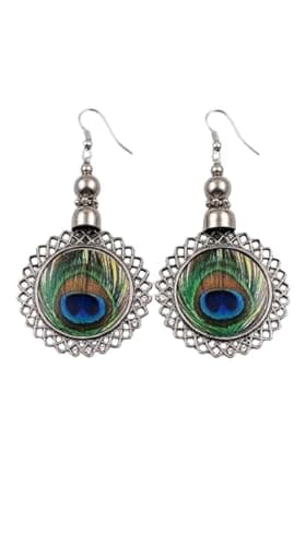 Peacock Feather Design Silver Dangle Earrings for Women, Ethnic Boho Drop Style, Traditional Statement Jewelry for Festive and Casual Wear