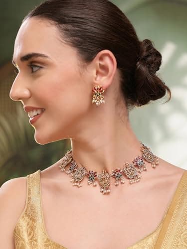 Shining Diva Fashion Necklace Jewellery Set for Women Traditional Latest Stylish Design Fancy Temple (rrsd17036s) 2