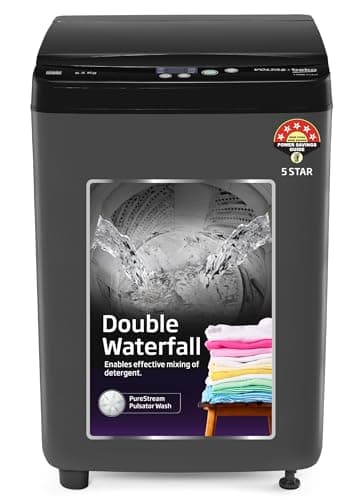 Voltas Beko, A Tata Product 6.5 Kg 5 Star Fully-Automatic Top Loading Washing Machine (WTL6504UEA/OBS2P10 Eco-Series,Dark Grey, Pulsator wash and Double waterfall technology)