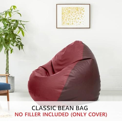 Amazon Brand - Solimo Faux Leather 4XL Bean Bag Cover Without Beans, Classic Bean Bags Cover with Handle & Zipper, Bean Bag Cover for Living Room & Bedroom, 6 Months Warranty (Brown & Tan) 2